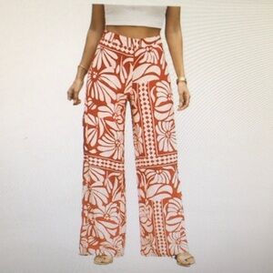 H&M-LIN MELINGE/LINEN BLEND FLORAL WIDE LEG PANTS/NEW